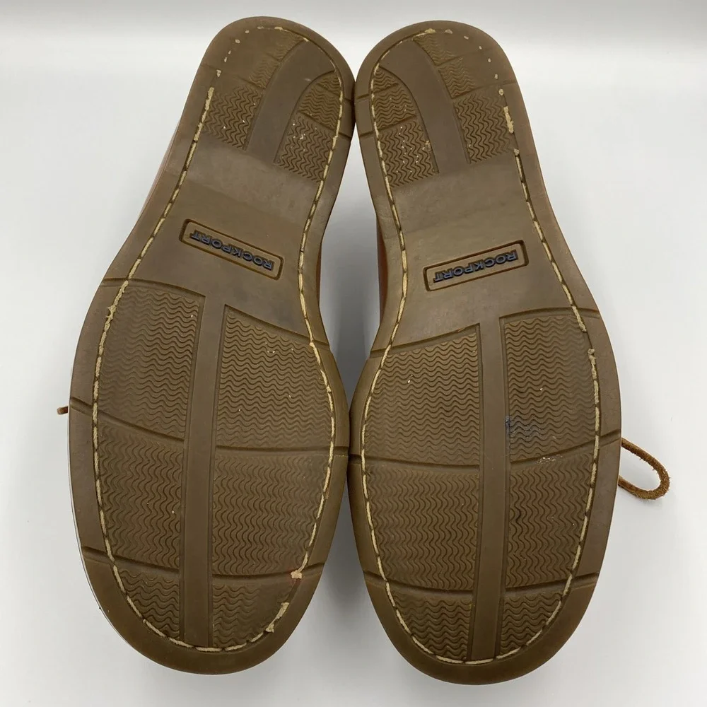 Rockport Bridgeport Boat Deck Shoes Men's 11 Brown Leather Lace Tie Washable